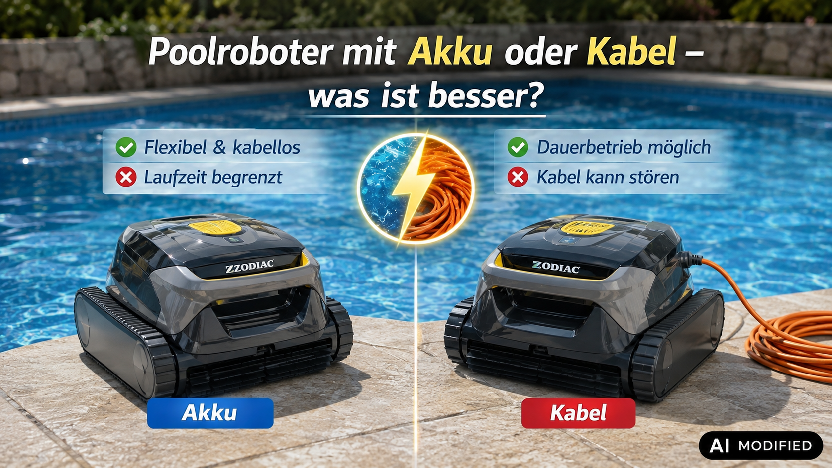 Titelbild Poolroboter mit Akku oder Kabel Bild - was ist besser? (AI Modified)