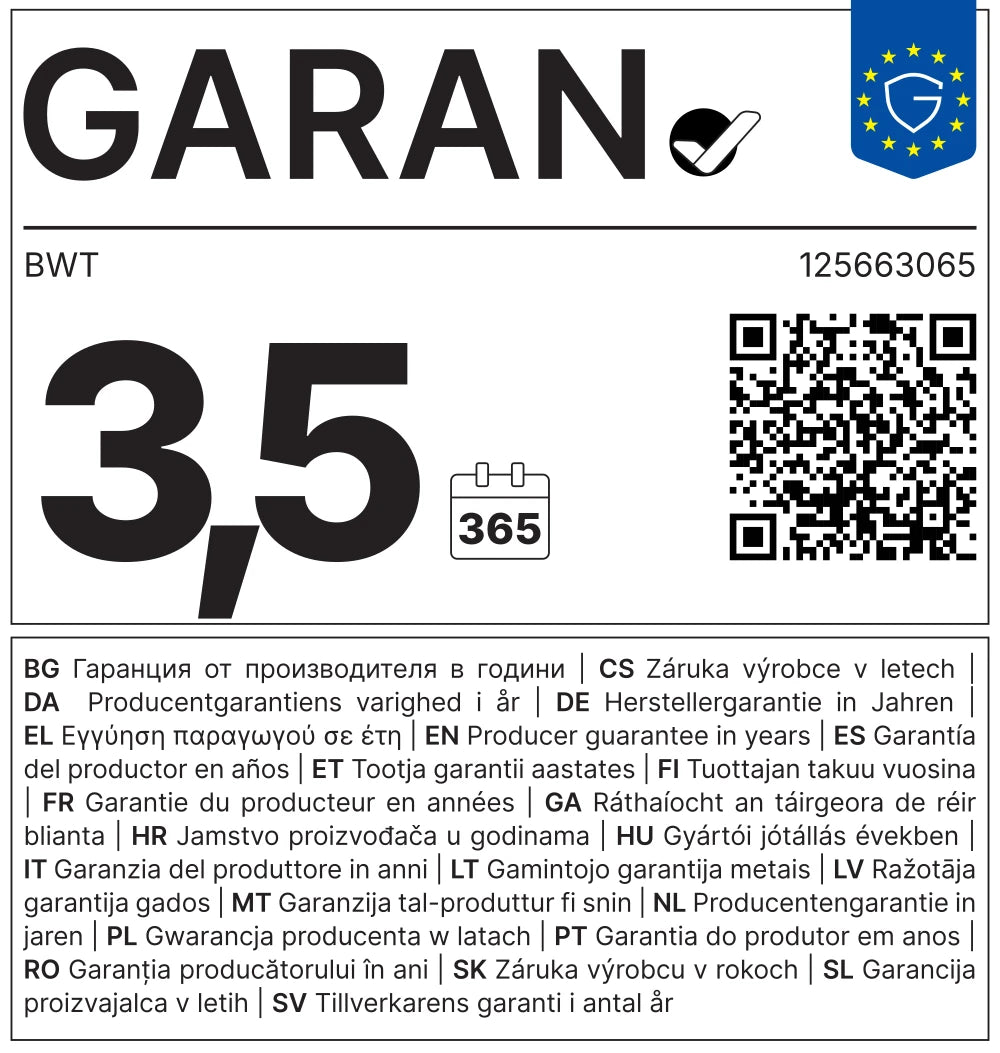 3,5 Jahre Garantie Label ausgeklappt für BWT Poolroboter