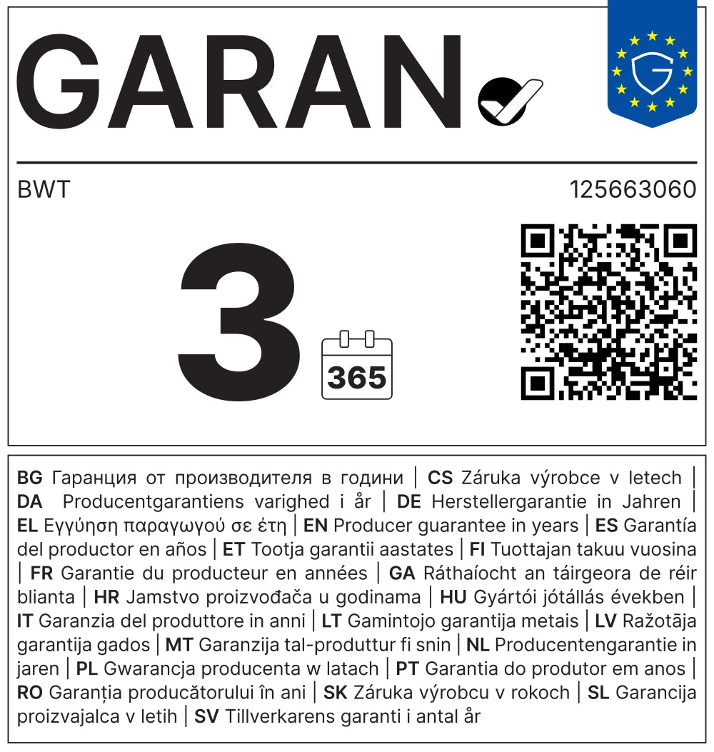 3 Jahre Garantie Label ausgeklappt für BWT Poolroboter