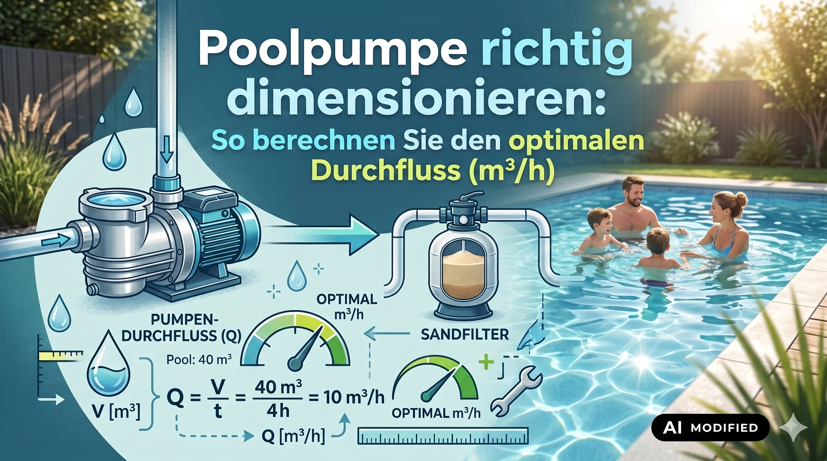 Titelbild vom Blog Poolpumpe berechnen, AI Modified