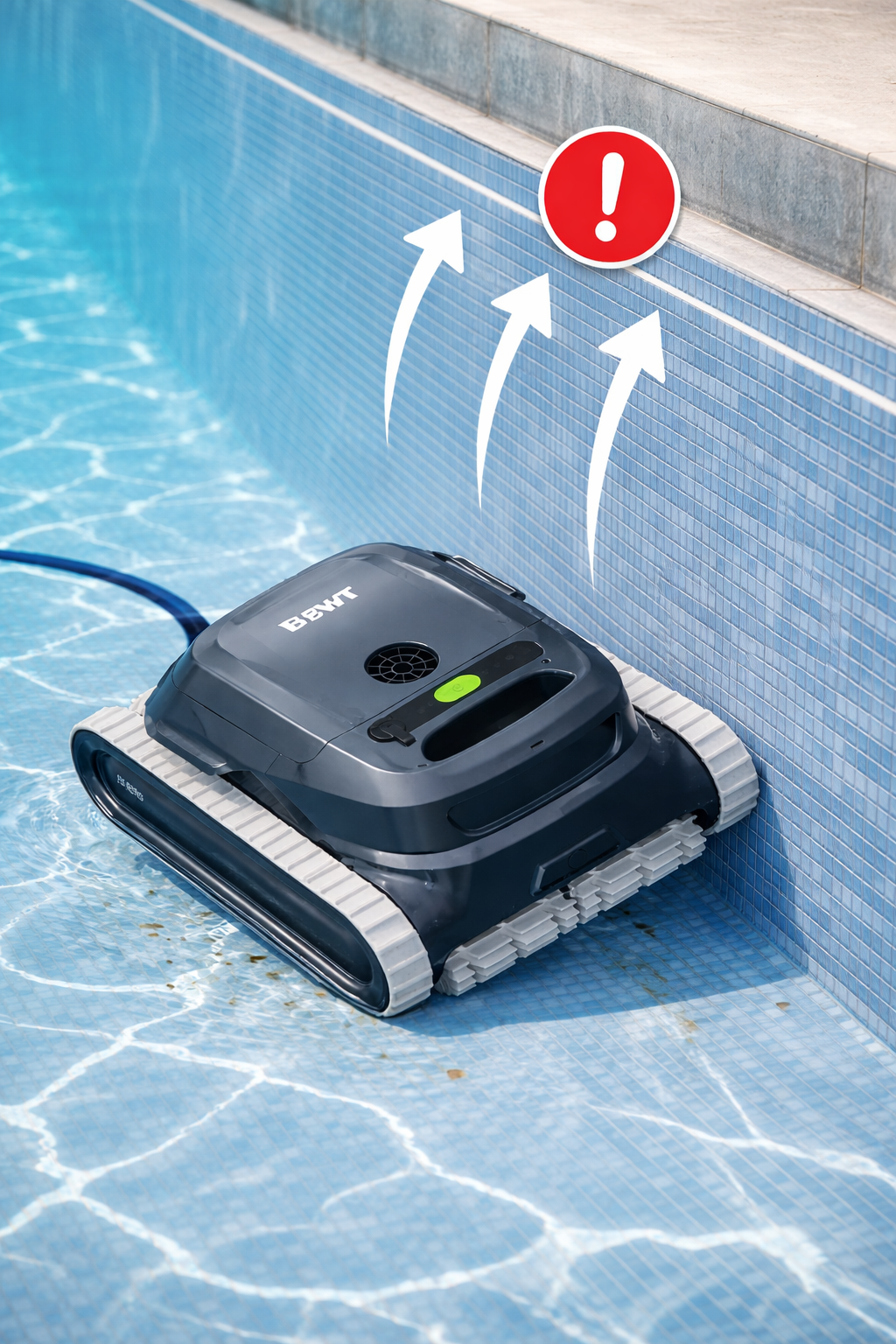 Bild mit Poolroboter der die Wand nicht mehr hoch fährt