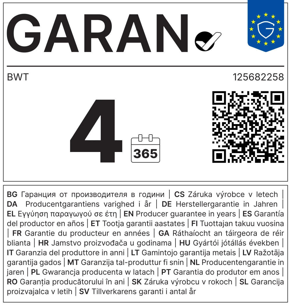 4 Jahre Garantie Label ausgeklappt für BWT Poolroboter