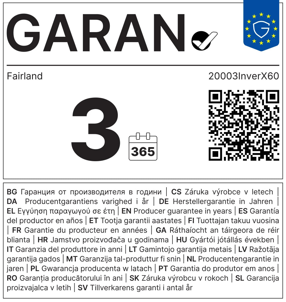 3 Jahre Garantie Label ausgeklappt für Fairland Poolroboter