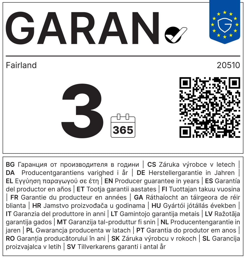 3 Jahre Garantie Label ausgeklappt für Fairland Poolroboter