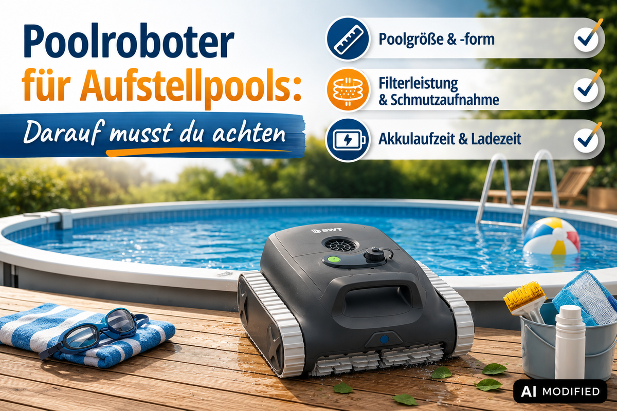 Titelbild für den Blog Poolroboter für Aufstellpools , AI Modified