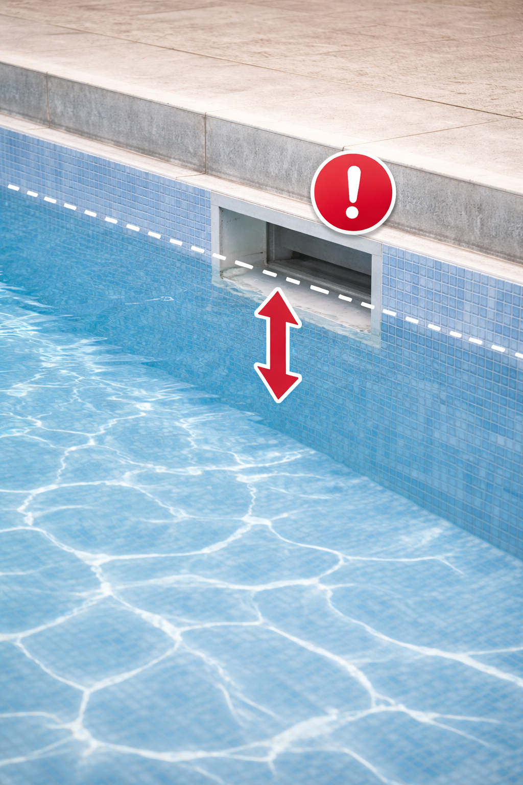 Bild von Wasserstand im Becken, am Skimmer