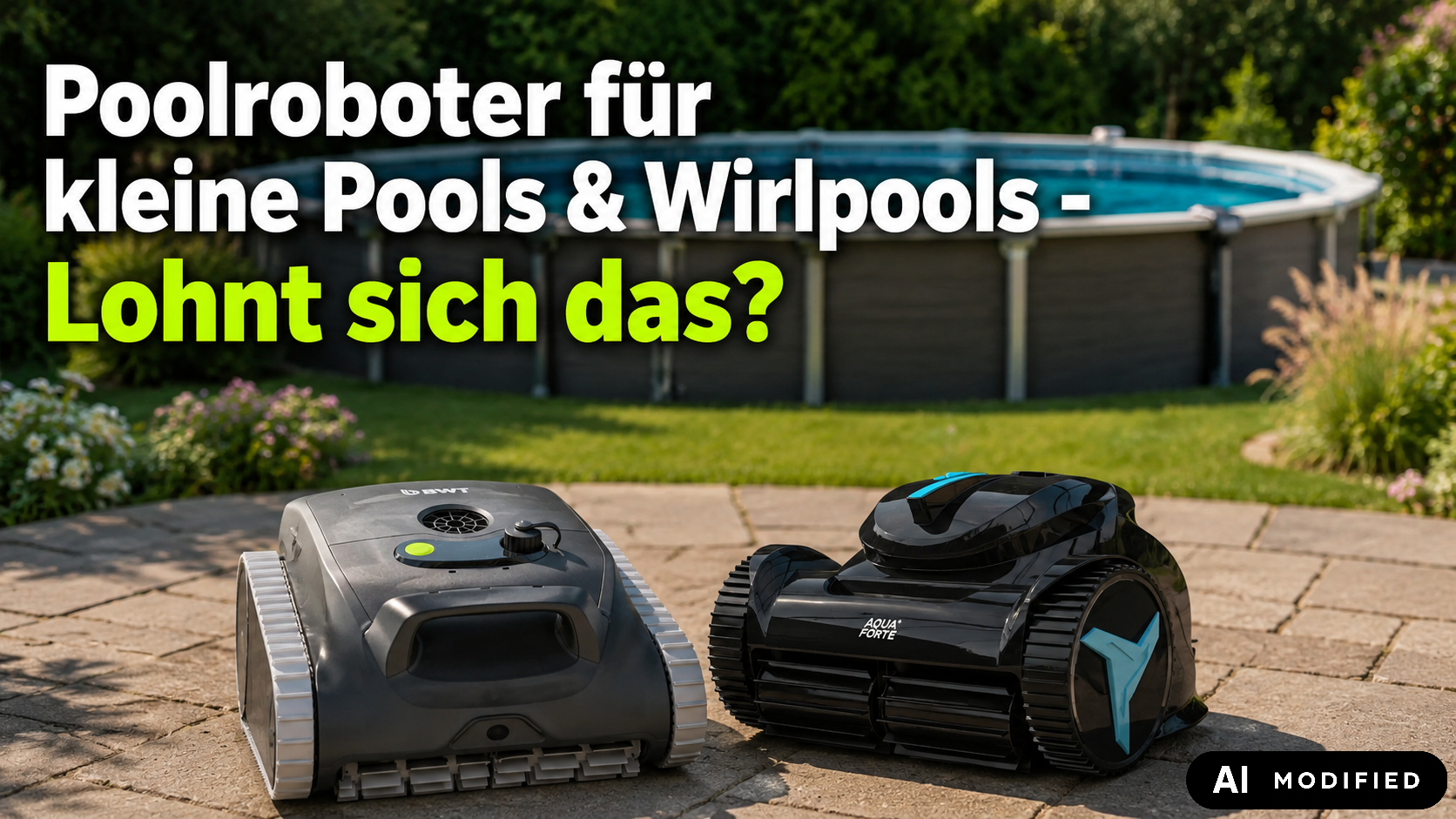 ES Nano und XM29 vor einem Aufstellpool (AI modified)